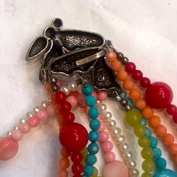 Vintage Silver Butterfly Clasp 6 Strand Beaded Necklace Choker Freshwater Pearl - Picture 7 of 9